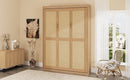 Full Size Solid Wood With Rattan Murphy Bed Cabinet Space-Saving Bed with 2 Side Cabinet Storage Shelves, Perfect for Guest Room, for Bed Room, Guest Room, Home Office, Natural