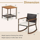 Three Piece Rocking Bistro Set With Cushions And Coffee Table For Outdoor Rattan Patio Off White