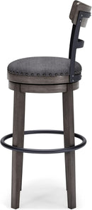 30 Inch Gray Upholstered Swivel Farmhouse Bar Stool