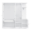 4-Door Wardrobe with Shelves, Drawers, and Full-Length Mirror, White