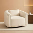 Beige Velvet Barrel Swivel Chair With LumbarPillow