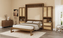 Full Size Solid Wood With Rattan Murphy Bed Cabinet Space-Saving Bed with 2 Side Cabinet Storage Shelves, Perfect for Guest Room, for Bed Room, Guest Room, Home Office, Walnut