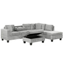 Modern Sectional Sofa with Storage Ottoman, L-Shape Couch with 2 Pillows and Cup Holders, Gray Velvet, 105 inch