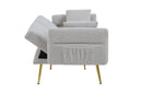 Modern Teddy Upholstered Accent Loveseat Sofa With Side Pocket,Folding Sleeper Sofa Bed With Foldable Armrest , Adjustable Backrest and Golden Metal Legs for Living Room,Grey