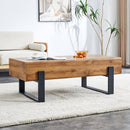 Rustic MDF Coffee Table with Metal Legs - Natural Wood Tone Elegance, 47.24 Inch Long Modern Minimalist Design