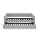 Twin Size Daybed with Trundle Upholstered Sofa Bed, with Vertical Stripes, Linen Fabric, Grey (82.5'x43'x30')