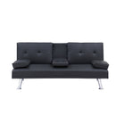 Black Leather Office Double Folding Sofa Bed with Matching Coffee Table, Multifunctional Design