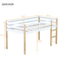 Solid Wooden, Rubber Wooden Twin Loft Bed with Ladder, Bed Platform of Strengthened Slats,Natural-white