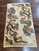 Antique Chinese Peking Rug 3 x 5.6, Dragon Motifs, Handmade Wool Asian Oriental Carpet