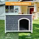 Medium Wooden Outdoor Dog House with Waterproof Roof and Elevated Floor in Grey