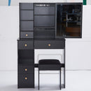 29.2' Small Size Left Drawer Desktop Vanity Table + Cushioned Stool, Extra Large Right sliding mirror, Multi Layer High Capacity Storage, Practical Fashionable Dresser, Suitable For Small Space