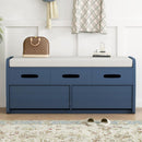 Rustic Storage Bench with 2 Drawers, Hidden Storage Space, and 3 False Drawers at the Top, Shoe Bench for Living Room, Entryway (Navy)