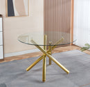 Golden Dining Table with metal leg and glass,Modern Space Saving Kitchen Table for Living Room,120X120X75CM