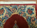 Small Persian Kirman Rug 2x4, Wool Oriental Vintage Handmade Carpet, Hand Knotted Floral Medallion, Red & Beige, Semi Open Field