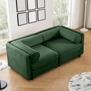 Stylish Green Chenille 2-Seater Sofa with Storage Seat and Cylindrical Backrest, Modern Fabric Loveseat