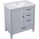 30' Bathroom Vanity with Sink, Bathroom Cabinet with A Door, Three Drawers, Solid Wood Legs & MDF Board, Adiustable Foot Pads, Grey (Other Color: N725P195409K)