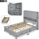 Queen Size Platform Bed with Storage Headboard and 4 Drawers, Gray
