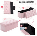 Pink 43 Inch Velvet Lux Foldable Storage Ottoman Bench