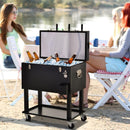 68QT Patio Cooler Ice Chest with Foosball Table Top, Portable Poolside Party Bar Cold Drink Rolling Cart on Wheels with Tray Shelf