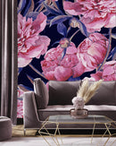 Stylish Pink Peonies Contemporary Wallpaper