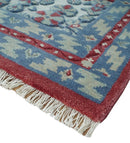 7x10 Hand Knotted Gray, Red and Blue Traditional  Wool Rug