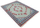 7x10 Hand Knotted Gray, Red and Blue Traditional  Wool Rug
