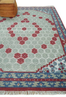 7x10 Hand Knotted Gray, Red and Blue Traditional  Wool Rug