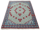 7x10 Hand Knotted Gray, Red and Blue Traditional  Wool Rug