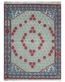 7x10 Hand Knotted Gray, Red and Blue Traditional  Wool Rug