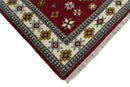 Hand Knotted 7x7 Traditional Kazak Maroon and Ivory Wool Area Rug