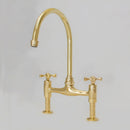 8" Unlacquered Brass Bridge Faucet, Brass Kitchen Faucet, Widespread Kitchen Faucet With Simple Cross Handles