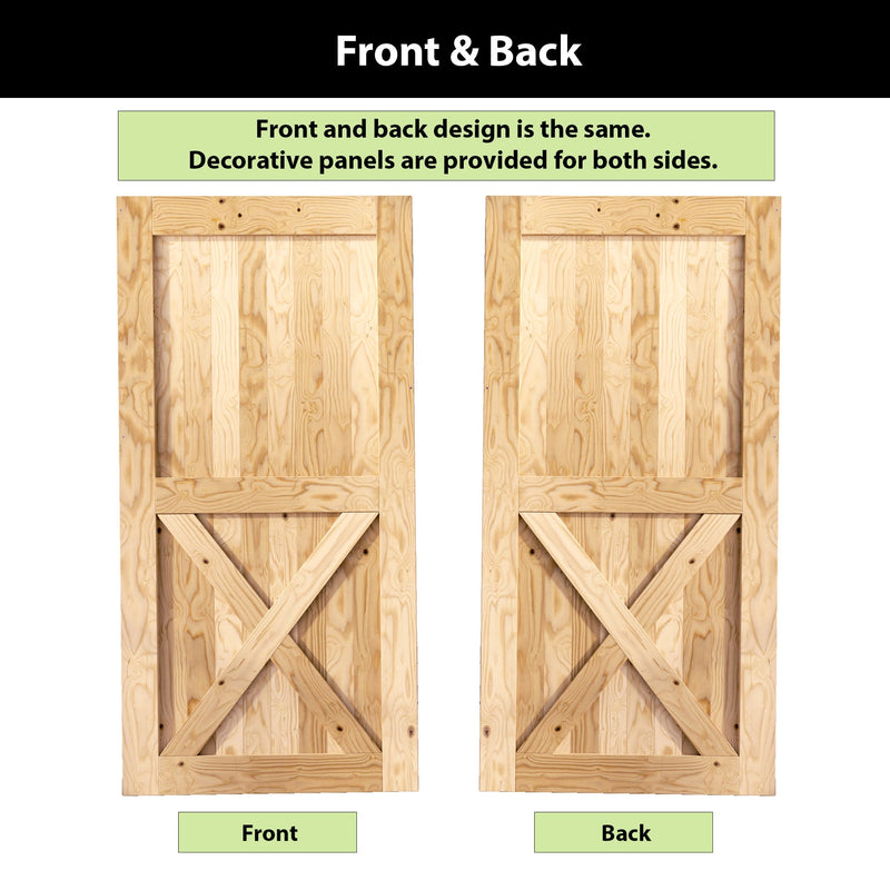 Unfinished Pine Wood Frame Barn Door with Installation Hardware Kit - Classic Design Roller