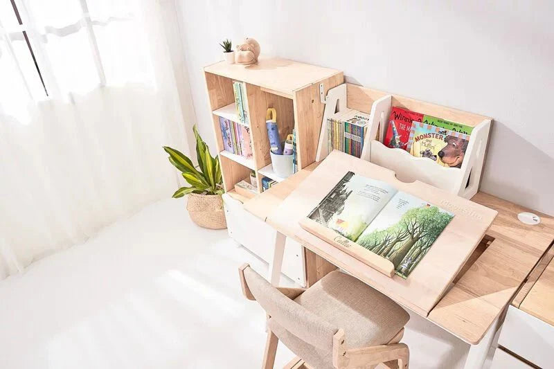 Calla Adjustable Solid Wood Growth Desk with Easel - Rubberwood Construction - Natural Color - Storage Drawers