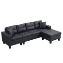 Modern Sectional Sofa Set with L Shape Chaise Lounge, Cup Holder, Black PU, 4 Seat