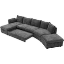 146.9" L-shaped Sofa Sectional Sofa Couch Pull-out Sofa Bed with a Movable Storage Ottoman, a Storage Chaise Lounge and Two USB Ports for Living Room, Grey