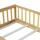 Twin Size Floor Bed with Fence and Door,Rubber Wood Floor Bed with Safety Guardrails,Natural