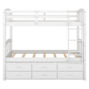 Bunk Bed With Trundle And Drawers, Arched Headboard And Footboard