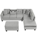 Modern Sectional Sofa with Storage Ottoman, L-Shape Couch with 2 Pillows and Cup Holders, Gray Velvet, 105 inch