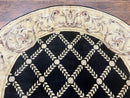 Oval Tibetan Rug 8x10, French Aubusson Design, Wool Handmade Vintage Carpet, Black & Beige, Soft Wool Pile
