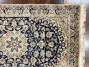 Persian Nain Rug 3x5, Floral Medallion Oriental Carpet, Very Fine Hand Knotted Handmade Wool and Silk Highlights Rug, Vintage Semi Antique