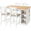 TOPMAX 60'Lx30'W Solid Wood Farmhouse Counter Height Dining Table Set with 3-Tier Storage Shelves, Upholstered Dining Chairs for 4, 5-Piece, White (OLD SKU: SP000041AAK)