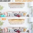 Chandeliers,Rectangular Crystal Chandelier Adjustable,E12 Modern Industrial Crystal Lights,Farmhouse Iron Ceiling Hanging Light for Kitchen Living Room Bedroom/Gold(Bulb Not Included)