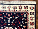 Belgium Power Loomed Rug 5.6 x 7, Navy Blue and Ivory, Heriz Pattern, Vintage Oriental Carpet