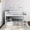 White Twin Low Bunk Bed Solid Wood Frame For Kids Safe