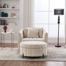 Oversized 40.35 in. Velvet Swivel Barrel Accent Chair and Ottoman Set with Storage, Beige