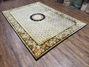 Indian Rug with Tibetan Weave, 6x8 - 6x9 Rugs, Indo-Tibetan Rug, Black and Cream Beige Tan, Floral Border, Soft Rug, Handmade Area Rug, Wool
