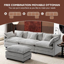 111 Inch L Shaped Modern Glam Sofa Sectional With Ottoman Cloud Foam Cushions Grey Chenille