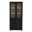 Mid-century Modern Style 74.5'' Tall Display Cabinet with Glass Doors for Collectibles in Black MDF