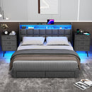 2 Pack Modern Nightstand with Charging Station, Bedside Tables with LED Light and Fabric Drawers