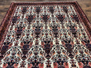 Persian Afshar Rug 6x8, Wool Hand Knotted Semi Antique Vintage Carpet, Floral Allover, Repeated Birds Flowers Vases Motifs